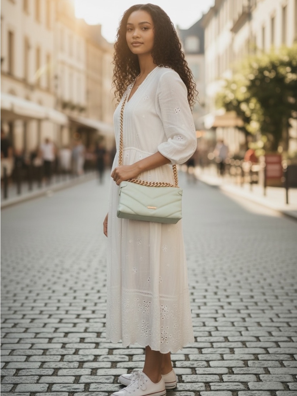 Rebecca Minkoff Edie Leather Shoulder crossbody Clutch with Gold Chain - Mint - Picture 7 of 7